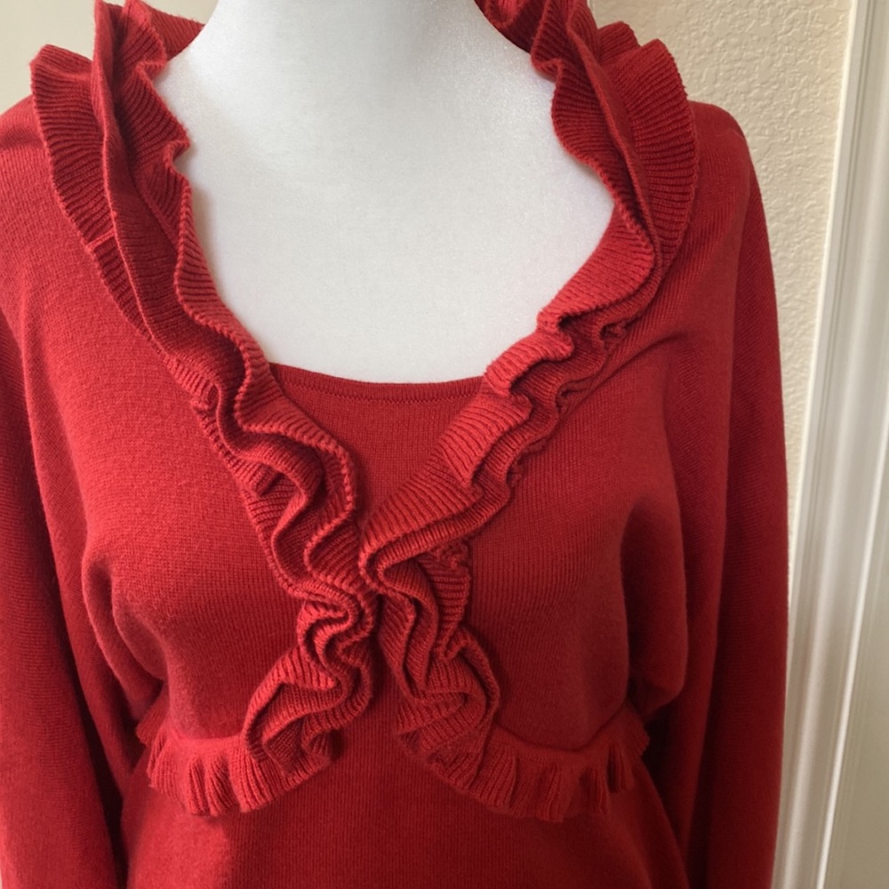Evan Picone Red Ruffled Dress with Dolman Sleeves